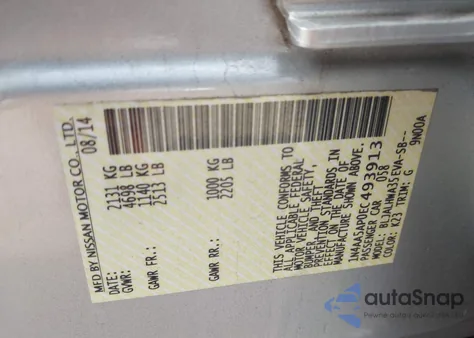 2014 Nissan Maxima 3.5 Sv из США, поврежденный, VIN 1N4AA5AP0EC493913